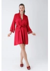 Kırmızı Kısa Gecelik Sabahlık Takım