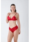 Kırmızı Saten Bralet Takım