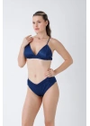 Lacivert Saten Bralet Takım