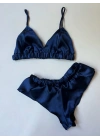Lacivert Saten Bralet Takım