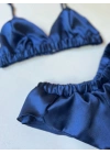 Lacivert Saten Bralet Takım