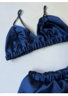 Lacivert Saten Bralet Takım