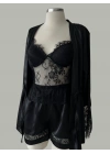 Luna Bridal Dantel & Saten Altılı Set Siyah