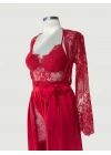 Luna Bridal Dantel & Saten Altılı Set Kırmızı