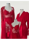 Luna Bridal Dantel & Saten Altılı Set Kırmızı
