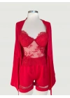 Luna Bridal Dantel & Saten Altılı Set Kırmızı