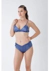 Mavi Saten Bralet Takım