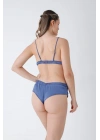 Mavi Saten Bralet Takım