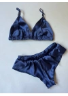 Mavi Saten Bralet Takım