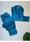 Mavi Saten Pijama Takımı