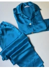 Mavi Saten Pijama Takımı