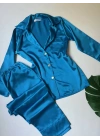 Mavi Saten Pijama Takımı