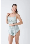 Mint Yeşili Fırfırlı Sırt Dekolteli Pijama Takımı