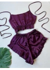 Mor Fırfırlı Sırt Dekolteli Pijama Takımı