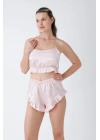 Pudra Fırfırlı Sırt Dekolteli Pijama Takımı
