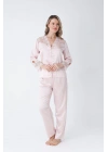 Pudra Güpür Detaylı 6lı Saten Gecelik Sabahlık Set