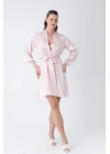 Pudra Kısa Gecelik Sabahlık Takım