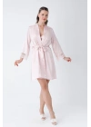 Pudra Kısa Gecelik Sabahlık Takım