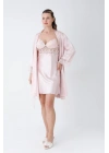 Pudra Kısa Gecelik Sabahlık Takım