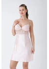 Pudra Kısa Gecelik Sabahlık Takım