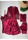 Saten Bordo Gecelik Seti