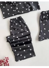 Siyah Beyaz Kalpli Saten Pijama Seti