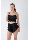 Siyah Fırfırlı Sırt Dekolteli Pijama Takımı