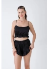 Siyah Fırfırlı Sırt Dekolteli Pijama Takımı