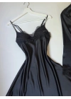 Black Short Garter Detailed Nightgown Pajama Set