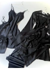 Black Short Garter Detailed Nightgown Pajama Set