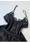 Black Short Garter Detailed Nightgown Pajama Set