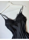 Black Short Garter Detailed Nightgown Pajama Set
