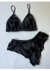 Siyah Saten Bralet Takım
