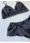 Siyah Saten Bralet Takım