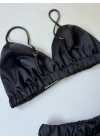 Siyah Saten Bralet Takım