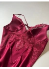 Bordo Dantel Detaylı 6lı Gecelik Sabahlık Set