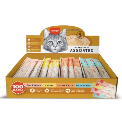 Wanpy 4 Lezzet Karışık Krema Kedi Ödülü 100 Adet x 14 gr