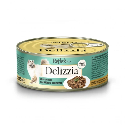 Reflex Plus Delizzia Sos İçinde Parça Etli Somonlu Ve Tavuklu Yetişkin Kedi Maması 85 gr