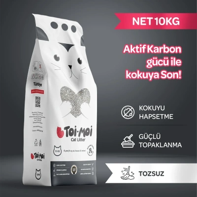 Toi Moi Koku Hapseden, Topaklanan,Tozsuz Aktif Karbonlu Bentonit Kedi Kumu 10 kg