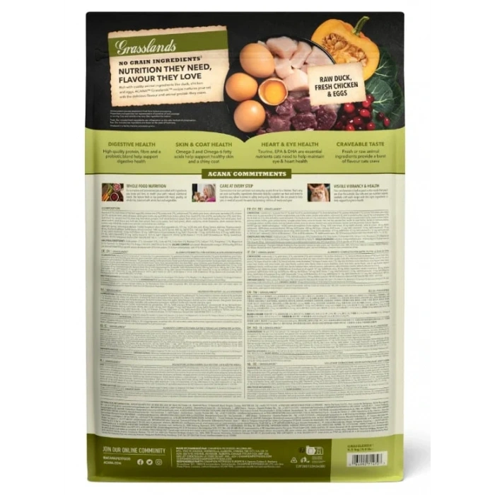 Acana Grasslands Ördekli ve Tavuklu Tahılsız Yetişkin Kedi Maması 1,8 kg