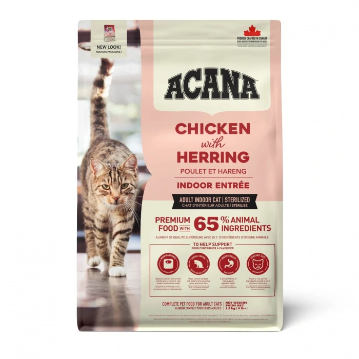 Acana Indoor Entree Hairball Control Tavuklu ve Ringa Balıklı Kısırlaştırılmış Kedi Maması 1,8 kg