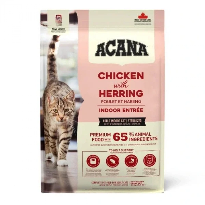 Acana Indoor Entree Hairball Control Tavuklu ve Ringa Balıklı Kısırlaştırılmış Kedi Maması 4,5 kg