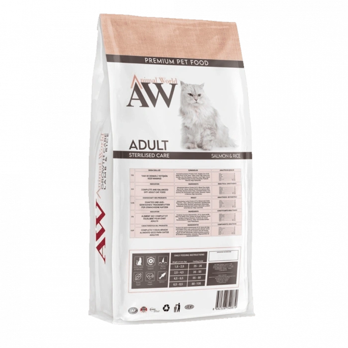 Animal World Somonlu & Pirinçli Kısırlaştırılmış Kedi Maması 15 kg