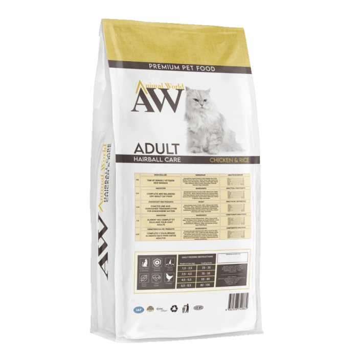 Animal World Tavuklu & Pirinçli Hairball Yetişkin Kedi Maması 15 kg