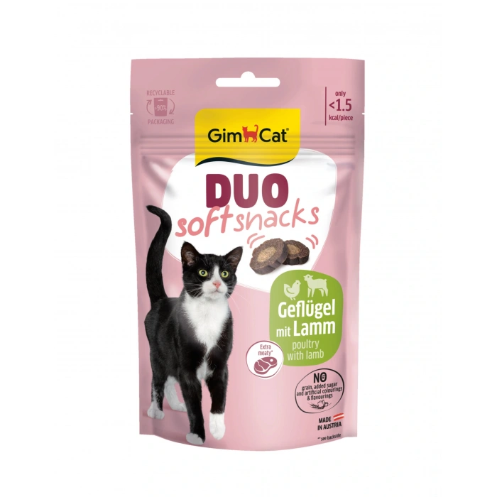 GimCat Duo Soft Snacks Kümes Hayvanı ve Kuzu Etli Yumuşak Kedi Ödülü 50 gr