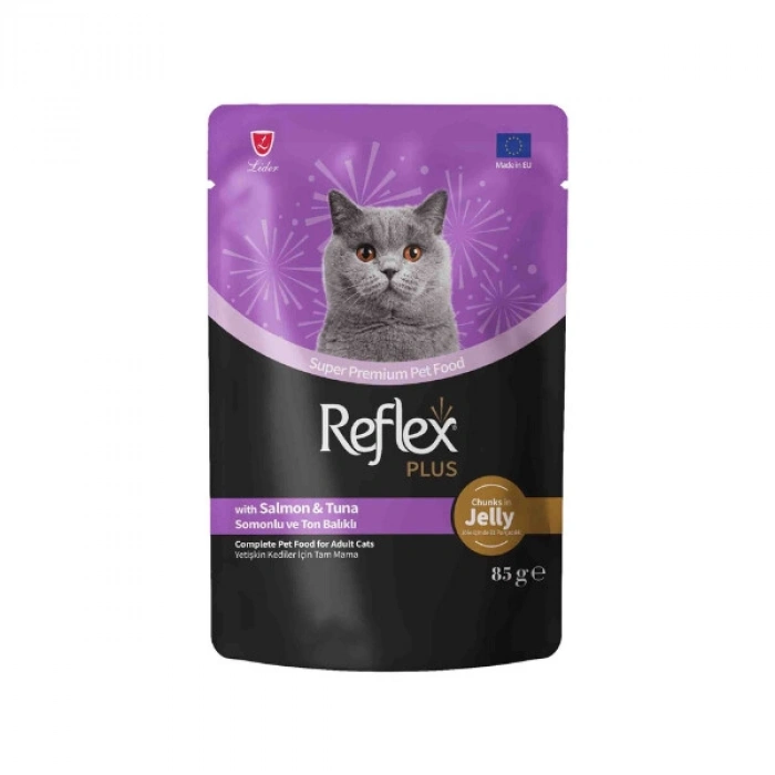 Reflex Plus Pouch Jöle İçinde Et Parçacıklı Somonlu&Ton Balıklı Yetişkin Kedi Maması 85 gr