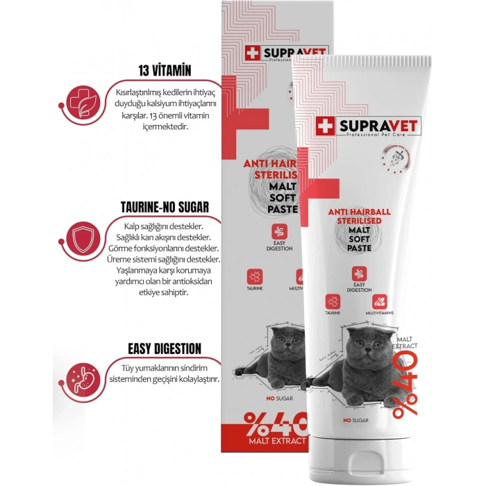 Supravet Anti Hairball Kısırlaştırılmış Kediler İçin Malt Macun 100 gr
