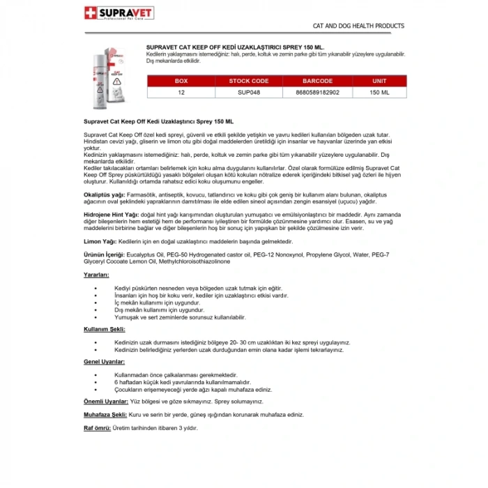 Supravet Keep Off Kedi Uzaklaştırıcı Sprey 150ml