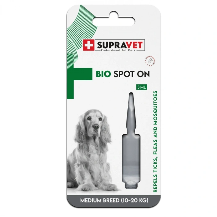 Supravet Orta Irk Köpek Deri ve Tüy Bakım Ense Yağı; Bit Pire Kene Dış Parazit Bitkisel Damla (10-20 kg) 3 ml