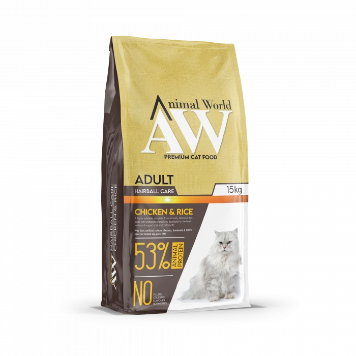 Animal World Tavuklu & Pirinçli Hairball Yetişkin Kedi Maması 15 kg